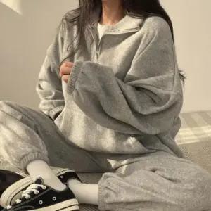 여성 캐주얼 반집업 하프집업 맨투맨 조거 팬츠 셋업