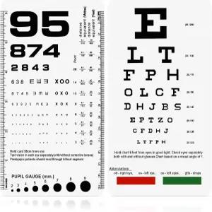 포켓 안경 차트 - 시력 검사용 스넬렌 및 로젠바움 6.5x3.5인치 휴대용 플라스틱 저시력 카드 (2 in 1)