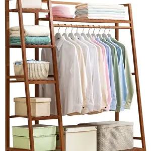 원목 오픈형옷장 행거 우드 원룸 수납 틈새 대나무 드레스룸