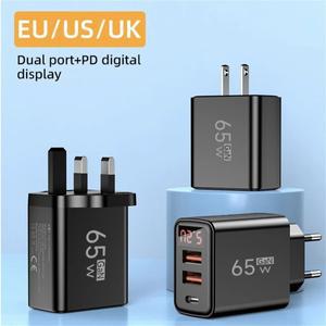 EU/US/UK 플러그 65W USB 충전기 3 포트 고속 휴대 휴대폰 전원 어댑터 QC3.0 iPhone 용 유형 C Samsung Xi