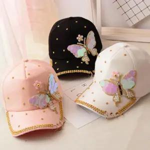 큐빅 볼캡 야구모자 나비 자수 여성 보석 스팽글 얼굴 소멸 반짝이 엄마 선물용 모자 꽃나비 캡 중년 모임