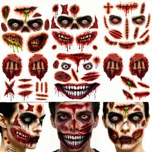 좀비 임시 타투 6장 세트 성인 남녀 공용 리얼한 할로윈 분장 메이크업 액세서리