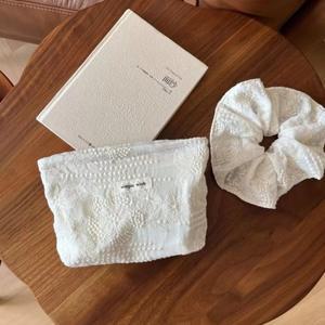 휴대용 화이트 레이스 메이크업 가방 지퍼형 다용도 화장품 파우치 방수 립스틱 이어폰 보관 여행용