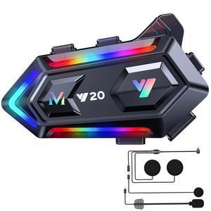 WNJACO 모터사이클 헬멧 블루투스 헤드셋, 멋진 RGB 눈부신 조명 모터사이클 헬멧 스피커 이중 소음 제거 인터콤 통신 시스템 IPX6 방수/강력 베이스