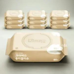 크리넥스 종이물티슈 80매X10팩 생분해 대용량 물티슈 캡형