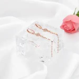 베이직귀걸이 금침 로즈골드 큐빅 체인 드롭 원터치 귀걸이 14K