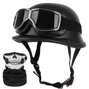 독일 스타일 모터사이클 헬멧, DOT 승인 성인 남성 여성 하프 헬멧, 고글이 장착된 스컬 캡 하프 쉘 헬멧, 스트리트 바이크 크루저 모프 스쿠터 초퍼용