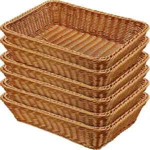 이레나레 6팩 위커 빵 바구니 17.7인치 직조 서빙 선물용 폴리 라탄 과일 테이블탑 음식 트레이 전시 야채