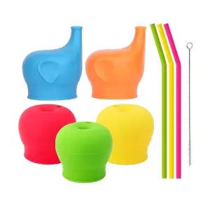 TOUGS 유아용 실리콘 빨대 빨대 컵 뚜껑 (5팩) - 재사용 가능, 흘림 방지 - 텀블러, 예티 램블러, 메이슨