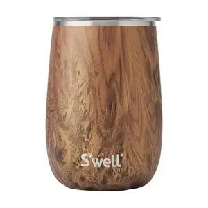 S'well 스테인리스 스틸 와인 텀블러, 414ml(14온스), 티크우드, 3중 레이어 진공 단열 용기로 음료를 더
