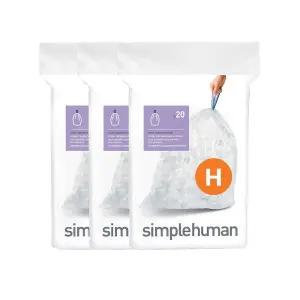 Simplehuman CW0286 code H Custom Fit Bin Liner Bulk Pack, Clear Plastic (3 Pack of 20, Total 60 Line