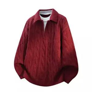 남사친 레드 니트 가을 동계 아이템 말띠 칼라넥 카디건 설 날 상의 가디건 트렌디 칼라 HT4