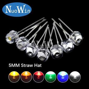 50PCS 5MM 밀짚 모자 LED 다이오드 슈퍼 밝은 흰색 0.3W F5 전원 발광 빨간색 노란색 녹색 파란색