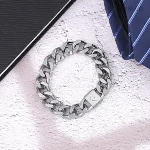 알마니 EGS2905 독수리 엠블럼 스퀘어 빈티지 실버 톤 체인 남자 스틸 팔찌 d