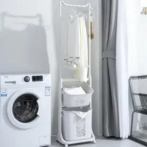 통 건조대2단 이동식 빨래바구니 세탁물 건조행거 빨래통