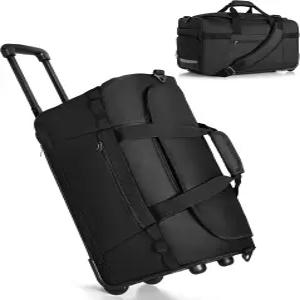 바퀴 신발장 젖은 포켓이 있는 스마스롭 33L 롤링 더플백 크로스바디 스트랩이 21인치 휴대용 가방 블랙