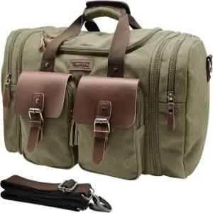 와일드로드 50L 트래블 더플백 확장 가능한 캔버스 순정 가죽 업그레이드 된 오버나이트 위켄더 캐리백