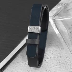 알마니 EGS2918 독수리 로고 그레이 블루 무광 데일리 심플 남자 가죽 팔찌 d