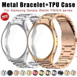삼성 갤럭시 워치 7 6 5 4 40mm 44mm용 메탈 밴드+TPU 케이스 스테인리스 스틸 브레이슬릿 시계 6/4 클래식