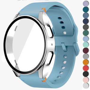 케이스 + 밴드 삼성 갤럭시 시계 7 6 5 4 40 44mm 실리콘 스트랩 팔찌 PC 보호 커버 튼튼한 강화 유리 스크