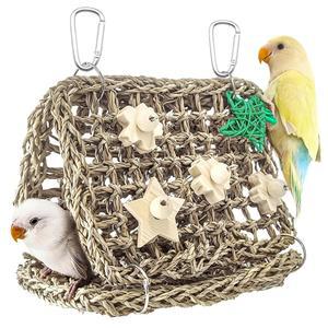 제브드 시그래스 잠자리 새장 핸드웨빙 아늑한 통기성 소형 버디 앵무새 러브버드와 같은 잉꼬 위한 조류를 사다리 등반 DIY 씹을 오두막 있는 텐트 해먹 둥지 장난감이