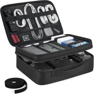 백스마트 케이블 정리함 가방 조절 가능한 칸막이가 있는 여행용 전자제품 테크 휴대용 케이스 휴대폰 코드