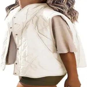 비처 여성 패딩 조끼 크롭 퀼팅 스탠드 칼라 경량 재킷 민소매 버튼 다운 상의