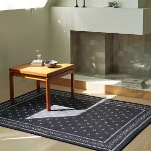 앤틱 극세사 DTP 방수 러그사각 다크그레이 패턴 프린트 거실 카페 매트 고급 가정용