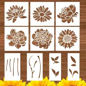 페인팅용 대형 꽃 스텐실 10개 벽용 14인치 템플릿 드로잉 패턴 패브릭 나무 가구 정원 울타리 해바라기