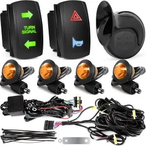 Drieaco SXS ATV UTV 방향 지시등 키트 혼 및 로커 스위치 배선 하네스 포함 플러그 앤 플레이 비상등