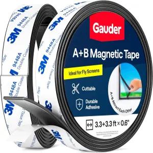 플라이 스크린 등을 위한 접착식 백킹이 있는 가우더 A+B 마그네틱 테이프 I 스트립 롤3.3피트 + 3.3피트