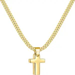 남녀용 피움 부활절 바구니 스터퍼 크로스 목걸이 3.5mm 큐반 체인이 있는 14K 골드 도금 남성 스테인리스