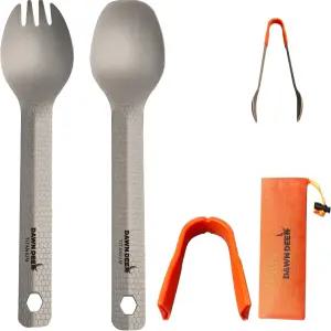 새벽 사슴 3 in 1 티타늄 초경량 식기 세트 긴 손잡이 숟가락 및 포크 캠핑용 집게 가방 포함 여행 도구