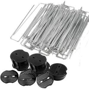 파인더오멘드 100팩 조경 스테이플 및 개스킷 6인치 아연 도금 스틸 가든 11게이지 블랙 패드 핀 잔디