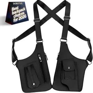 남성 언더암용 가죽 더블 숄더 겨드랑이 가방 남성용 홀스테 조끼 조절 가능한 가방블랙