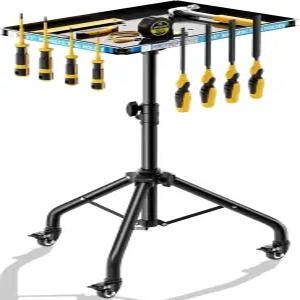 자석 홀더가 있는 롤링 공구 카트 조절 높이 역학 테이블 내구성 금속 트레이 360° 회전 캐스터 다기능 온