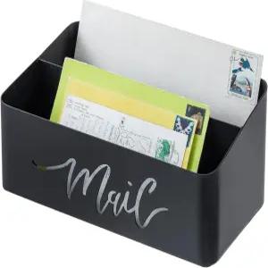 MyGift 2 슬롯 모던 매트 블랙 메탈 데스크톱 메일 분류기 컷아웃 스크립트 레터링 사무실 책상 또는 홈