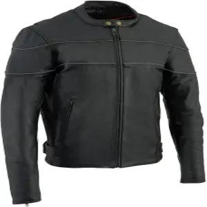 밀워키 가죽 SH1785 남성용 블랙 스쿠터 스타일 모터사이클 재킷 측면 신축성 및 반사 파이핑 포함