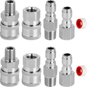 Qoroos 4 세트 NPT 1 /4 인치 퀵 커넥트 압력 세척기 피팅 스테인리스 스틸 키트 남녀 어댑터 세트내부