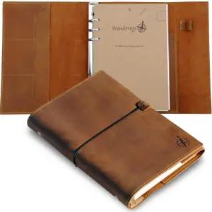 WANDING A5 가죽 바인더 플래너 - 내부 포켓이 있는 리필 가능한 6링 저널 수작업으로 제작된 정품 정리함