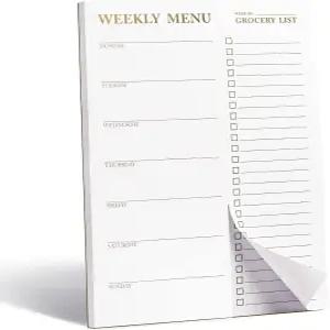 화이트 마그네틱 밀 플래너 메모장 및 냉장고 주간 식료품 목록 찢기 - 쇼핑 저녁 식사 52장이 포함된 골드