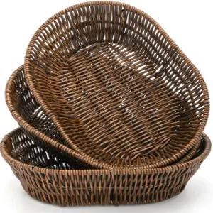 ZAVOUS 3팩 위커 빵 바구니 서빙용 11인치 직조 타원형 식품 가정용 주방 레스토랑 베이커리 과일 채소