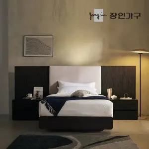 [장인가구]까르뎅차콜 패브릭 LED 호텔 평상형 침대 프레임 SS+협탁2(800,800)
