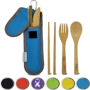 케이스 세트 포크 나이프 숟가락 젓가락 빨대 청소 브러시 여행용 파우치 및 카라비너가 포함된 도구