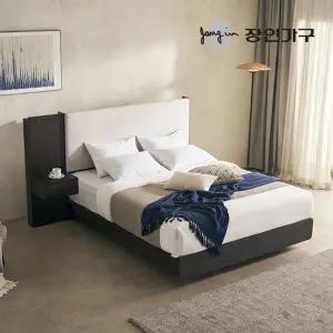 [장인가구]까르뎅차콜 패브릭 LED 호텔 평상형 침대 프레임 Q+유로탑+400협탁1
