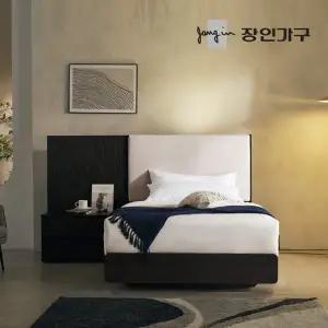 [장인가구]까르뎅차콜 패브릭 LED 호텔 평상형 침대 프레임 SS+유로탑+800협탁1