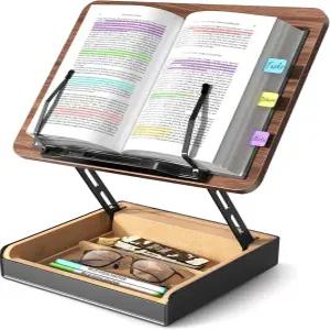 수납이 가능한 책꽂이 핸즈프리 독서용 주방 카운터용 나무 요리책꽂이 책상용 조절식 독서대 레시피