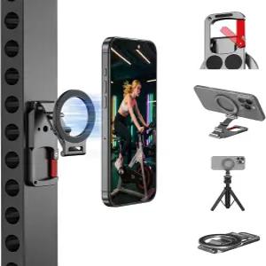 MagSafe용 자석 휴대폰 마운트 Maglock 삼각대 어댑터 골프 체육관 운동 스탠드 금속 카라비너 듀얼 홀더