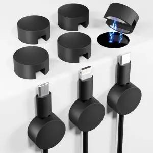 비아키 8팩 마그네틱 케이블 홀더 블랙 자가 접착 실리콘 자석 스트랩 전화 충전용 강력 코드 스탠드 벽
