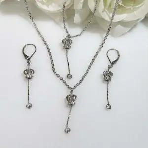 크라운 레이어드 목걸이 귀걸이 주얼리 셋트 목걸이 귀걸이